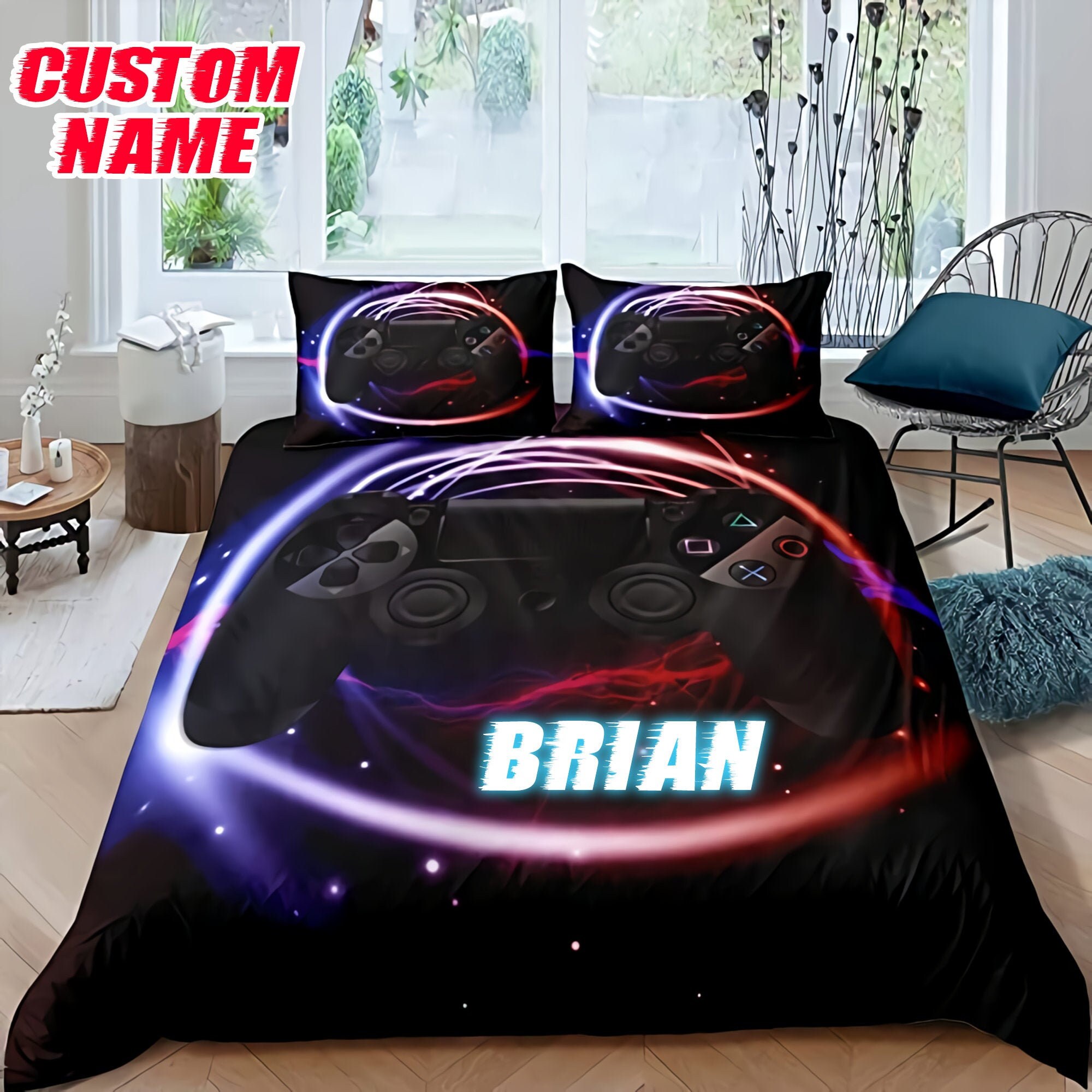 Personalized Game Bedding Set Gamer Bedding Set Custom Name Etsy