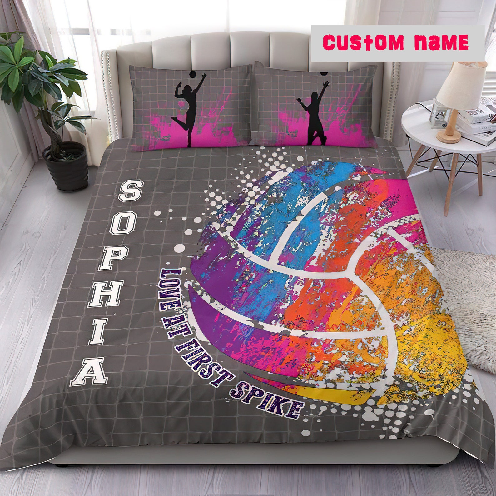 Personalized Volleyball Bedding Set Custom Name Volleyball Etsy