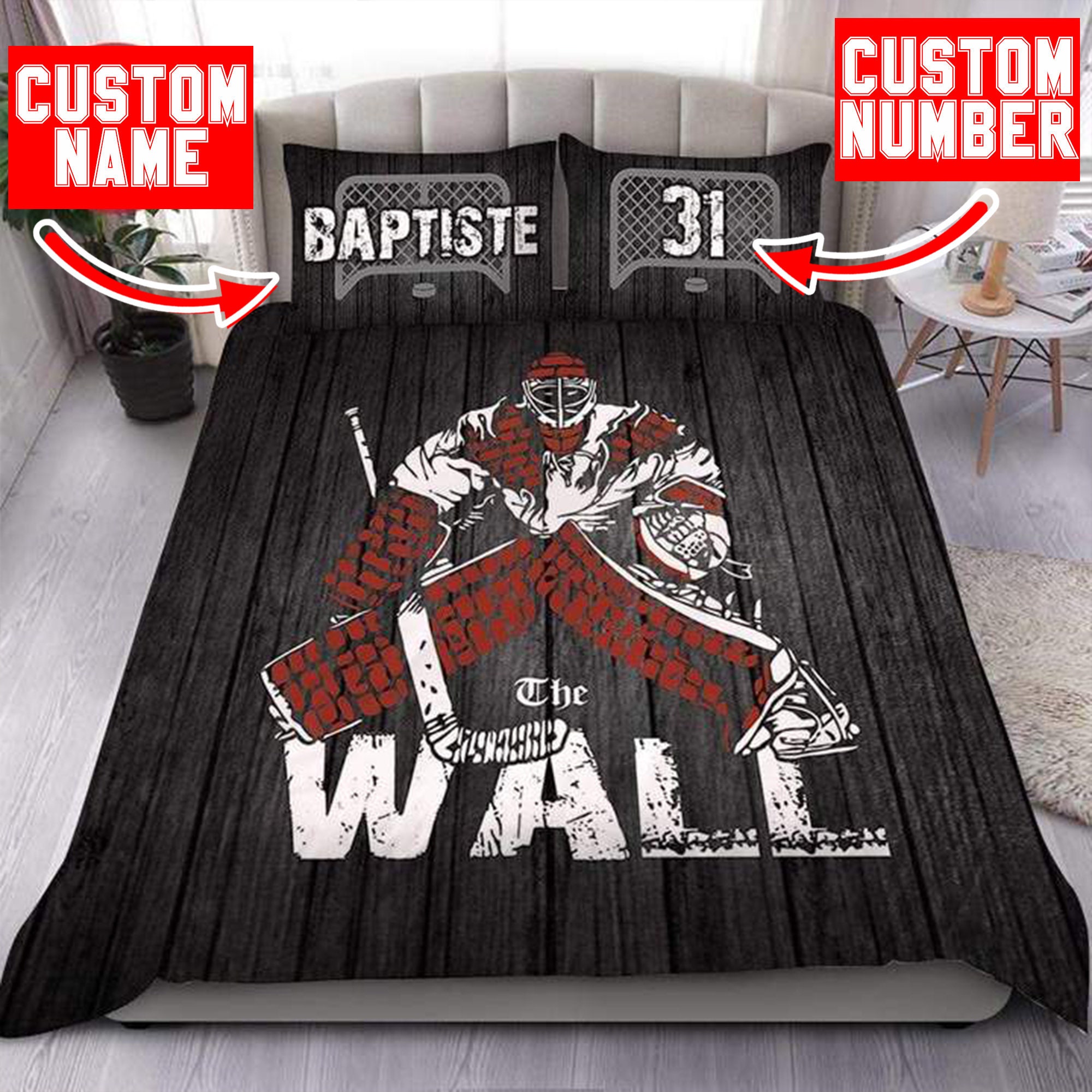 Personalized Hockey Bedding Set Custom Name Hockey Bedding Etsy