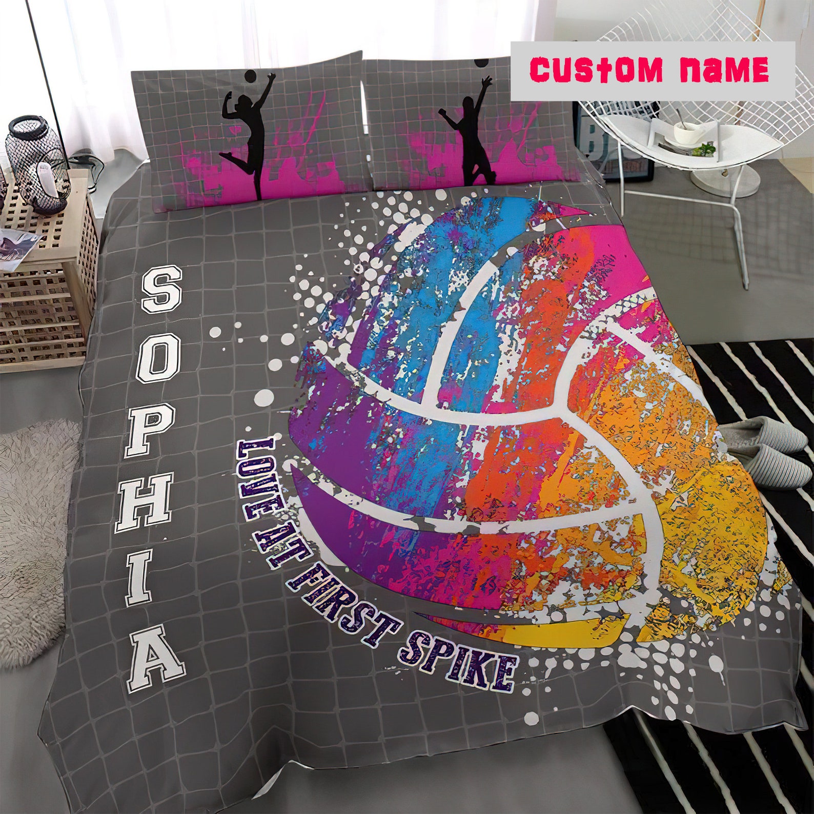 Personalized Volleyball Bedding Set Custom Name Volleyball Etsy