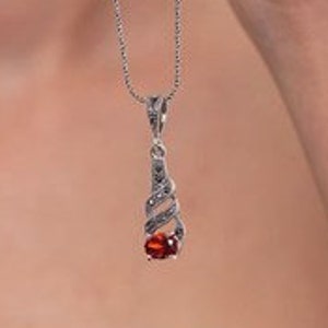 Silver Chain - Necklace - 925 Sterling - Chain - Silver -Elegant Model Ruby and Marcasite Stone Silver Necklace - 178
