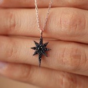 Silver chain - necklace - 925 sterling - Pole star model - with black zircon stone - 266