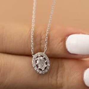 Silver Chain - Necklace - 925 Sterling - OVAL MODEL zircon STONE - 26