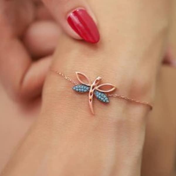Bracelet - bracelet - 925 - sterling silver - dragonfly model - turquoise stone -137