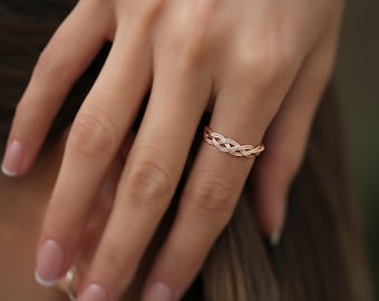 Minimalist* 925 sterling silver braided rose gold plated ring*-437