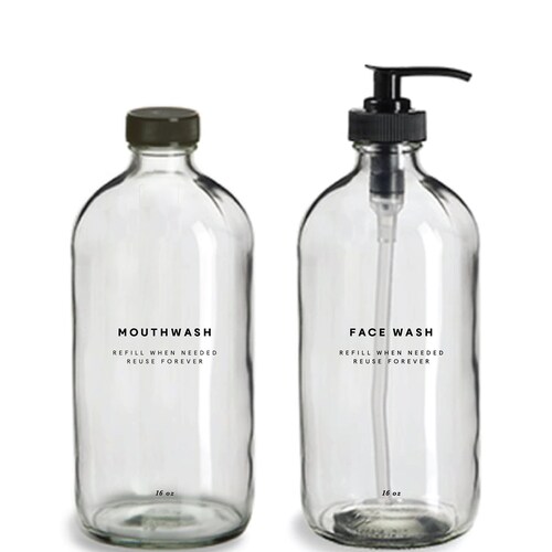 Mouthwash Bottle 16oz Glass Clear Refillable Reusable Etsy