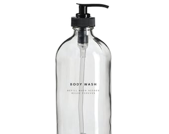 Body Wash Bottle - 16oz Glass, Clear, Refillable, Reusable, Eco-friendly, Home Decor, Minimalist Design