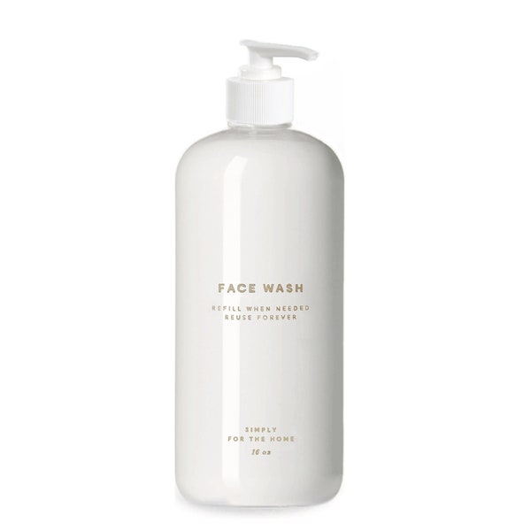 Face Wash Bottle - 16oz White Plastic  -  Opaque, Refillable, Reusable, Bathroom Decor, Minimalist Design, Pump Dispensers