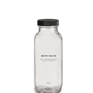 Bath Salts Bottle - 16oz Glass, Clear, Refillable, Reusable, Eco-friendly, Home Decor, Minimalist Design