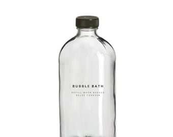 Frasco para Banho de Espuma - Vidro Transparente de 473ml, Recarregável, Reutilizável, Ecológico, Decoração para Casa, Design Minimalista