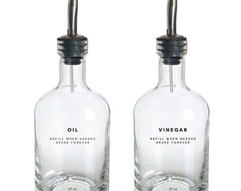 Oil and Vinegar Bottles - 12oz Glass, Clear, Refillable Bottles, Reusable, Eco-friendly, Home Decor, Minimalist Design