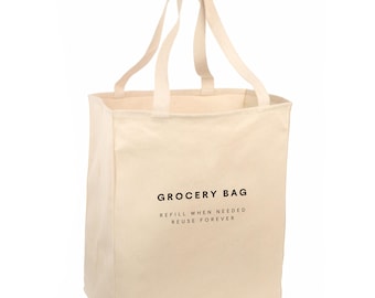 Grocery Tote, Reusable Bag, 100% Cotton, Natural, Eco-Friendly, Minimalist Design