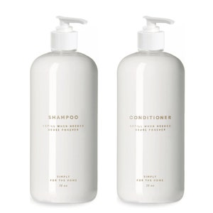 Shampoo & Conditioner Set - 16 Unzen weißer Kunststoff, undurchsichtig, nachfüllbar, wiederverwendbar, Badezimmerdekor, minimalistisches Design, Pumpspender