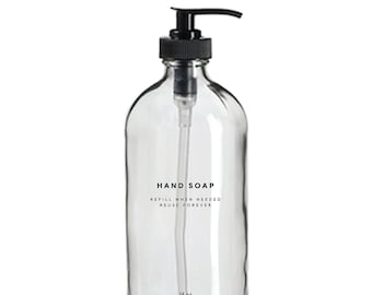 Hand Soap Bottle - 16oz Glass, Clear, Refillable, Reusable, Eco-friendly, Home Decor, Minimalist Design, Pump Dispenser