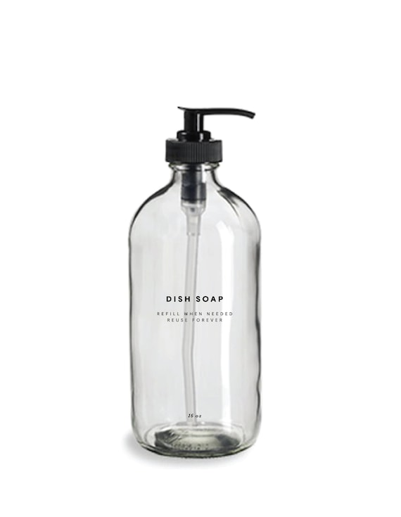 Dish Soap Bottle 16oz Glass Clear Refillable Reusable Etsy