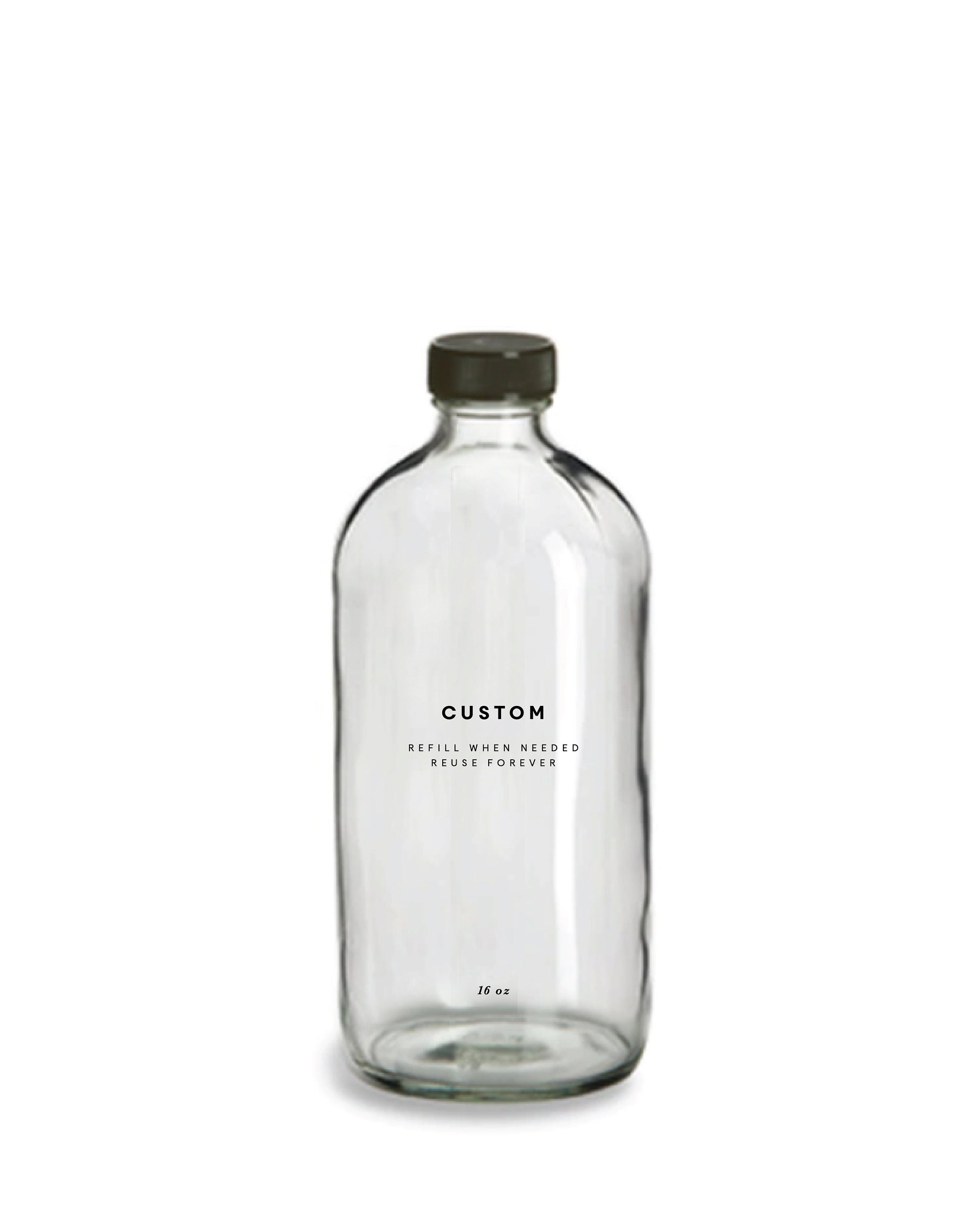 Custom Bottle 16oz Glass, Clear, Refillable Bottle, Reusable, Eco-friendly,  Home Decor, Minimalist Design, Pump Dispenser or Cap Closure 
