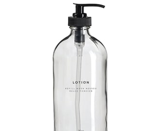Lotion Bottle - 16oz Glass, Clear, Refillable, Reusable, Eco-friendly, Home Decor, Minimalist Design, Pump Dispenser