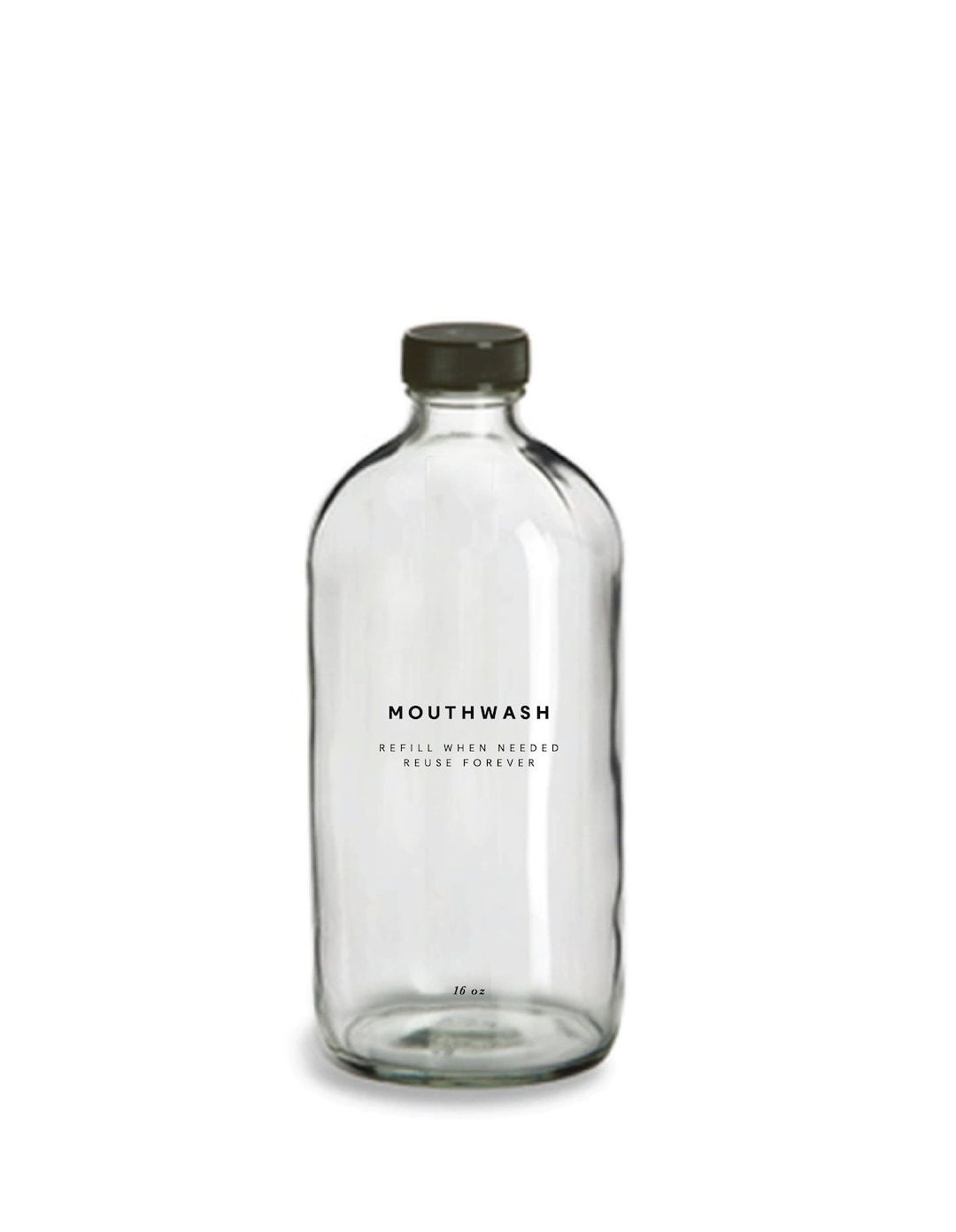 Mouthwash Bottle 16oz Glass, Clear, Refillable, Reusable, Ecofriendly