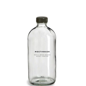 Mouthwash Bottle - 16oz Glass, Clear, Refillable, Reusable, Eco-friendly, Home Decor, Minimalist Design