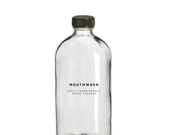 Mouthwash Bottle - 16oz Glass, Clear, Refillable, Reusable, Eco-friendly, Home Decor, Minimalist Design