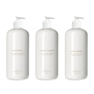Shampoo, Conditioner & Body Wash Set - 16 Unzen weißer Kunststoff, undurchsichtig, nachfüllbar, wiederverwendbar, Badezimmerdekor, minimalistisches Design, Pumpspender