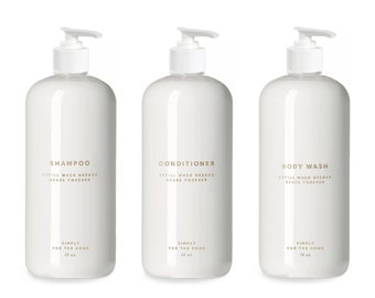Shampoo, Conditioner & Body Wash Set - 16 Unzen weißer Kunststoff, undurchsichtig, nachfüllbar, wiederverwendbar, Badezimmerdekor, minimalistisches Design, Pumpspender
