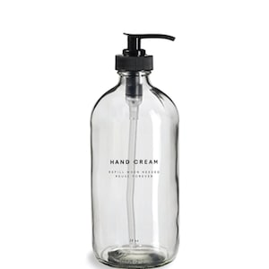 Hand Cream Bottle - 16oz Glass, Clear, Refillable, Reusable, Eco-friendly, Home Decor, Minimalist Design, Pump Dispenser