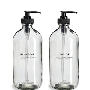 Hand Soap & Lotion Set - 16oz Glass, Clear, Refillable Bottles, Reusable, Eco-friendly, Home Decor, Minimalist Design, Pump Dispensers