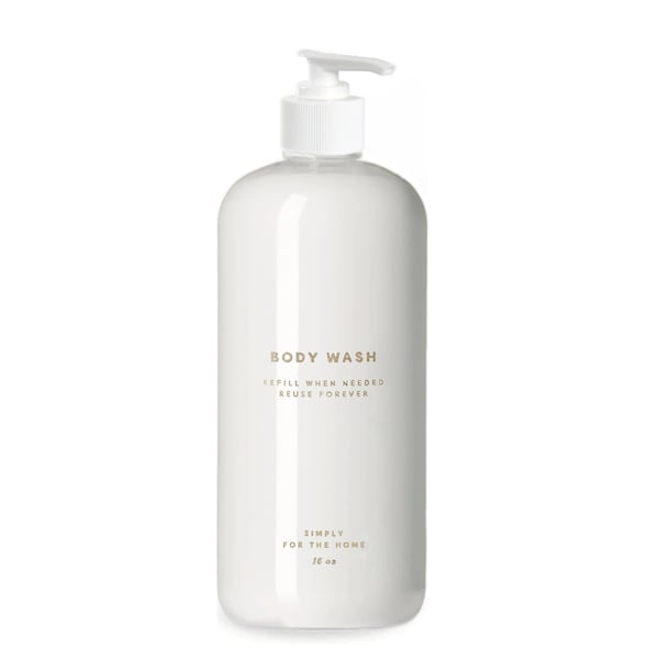 Body Wash Bottle - 16oz White Plastic, Opaque, Refillable, Reusable Bathroom Decor, Minimalist Design, Pump Dispensers