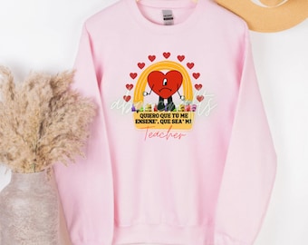 Bad Bunny Sweater, Quiero que seas mi teacher sweater, Latina Teacher, Bilingual Sweaters, Sueter Para Maestras