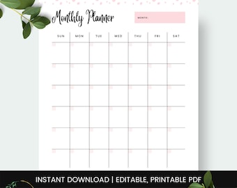 Monthly planner with checkboxes, instant download