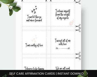 50 self care affirmation cards plus 6 bonus motivation cards, instant download