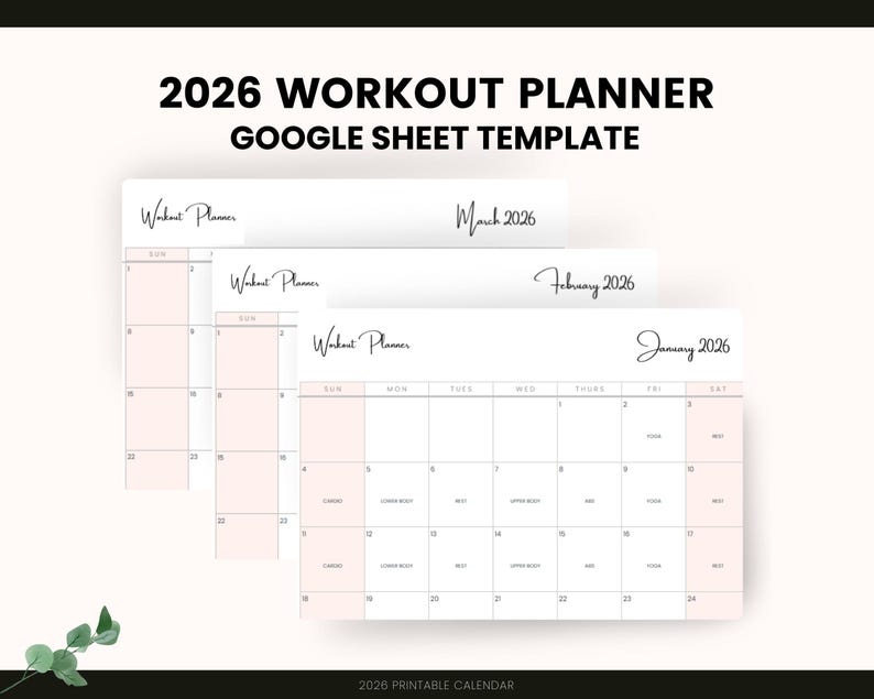 2026 Workout Plan Calendar Google Sheet Template Log And Track All Il E03f 