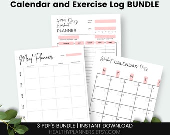 Meal Plan, Workout Calendar and Exercise Log BUNDLE