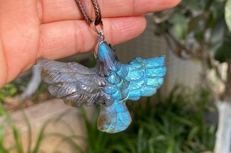 4 pcs labradorite raven pendant bead