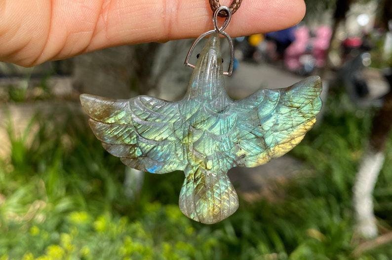 4 pcs labradorite raven pendant bead