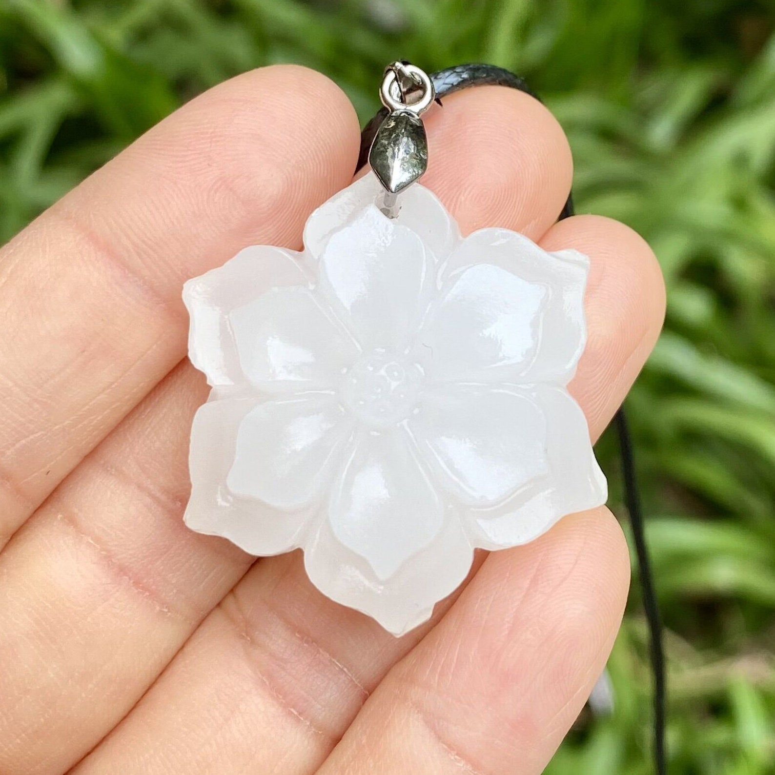 Carved Natural white jade flower pendantfront drillingflower Etsy