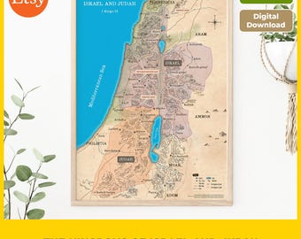 Kingdoms of Israel & Judah Map, Printable Bible Map, Divided Kingdom Era, Old Testament Study, Christian Teaching Aid, Instant Download