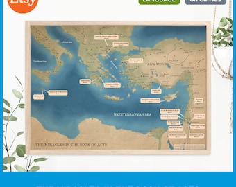 Book of Acts Map: New Testament Miracles, Christian Wall Art (Canvas Print)