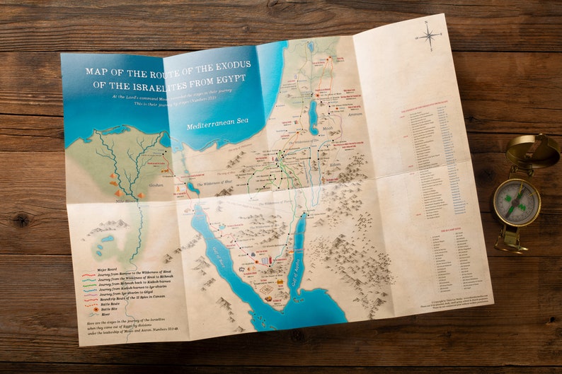 Map of the Route of the Exodus of the Israelites From Egypt, Bible Maps ...