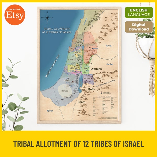 Tribal Allotment Map: 12 Tribes of Israel, Old Testament (Digital Download)