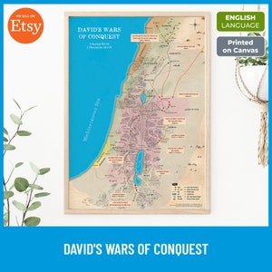 Carte des guerres de conquête de David, carte biblique imprimable, batailles du roi David, étude de l'Ancien Testament, art mural chrétien, impression sur toile