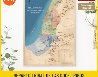 Stammeskarte Israel: 12 Stämme, alttestamentliche Bibelstudie (Digitaler Download A0 JPGs)