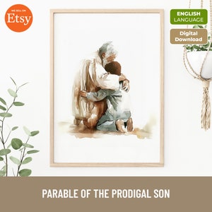 Parable of the Prodigal Son, Bible Stories, The Parables of Jesus, Parables in the Bible, Watercolor Boho, Christian Print Room Home