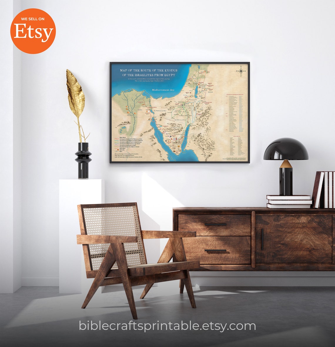 Map of the Route of the Exodus of the Israelites From Egypt, Bible Map