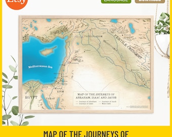 Map of the Journeys of Abraham, Isaac & Jacob, Printable Bible Map, Patriarchs of Israel, Old Testament, Christian Teaching Instant Download