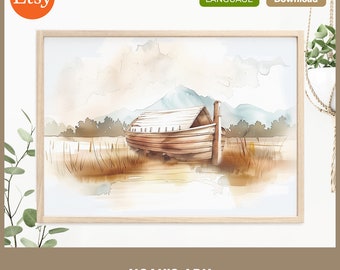Noah's Ark Watercolor Print: Christian Bible Story Art (Digital Download)