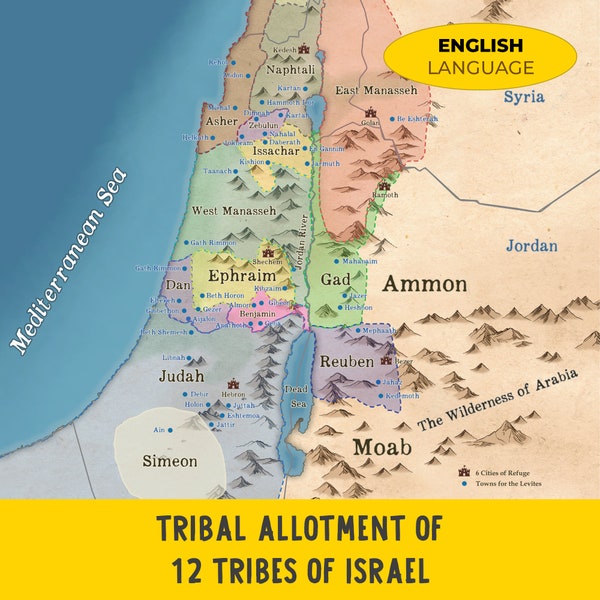 Tribal Allotment of 12 Tribes of Israel, Bible Maps, (Download Printable)