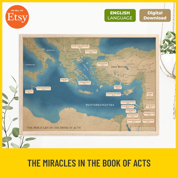 Book of Acts Map: New Testament Miracles, Bible Study Aid (Digital Download)