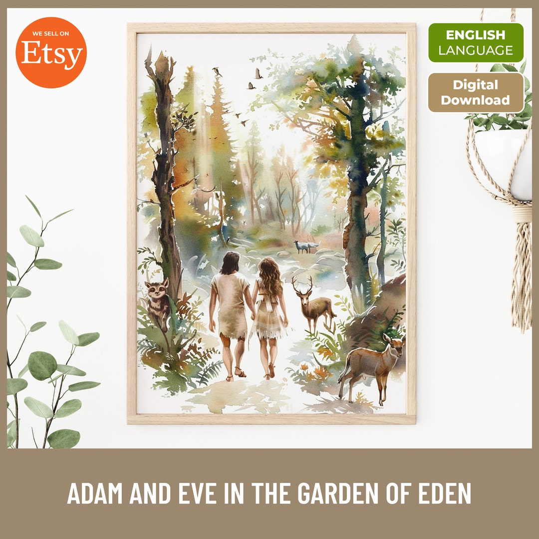 Adam and Eve Watercolor Print: Garden of Eden Bible Story (digital ...